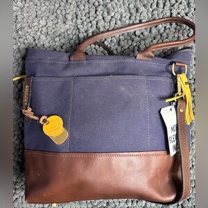 R. Riveter Stylish Brown and Blue Women's Canvas and leather Tote Bag